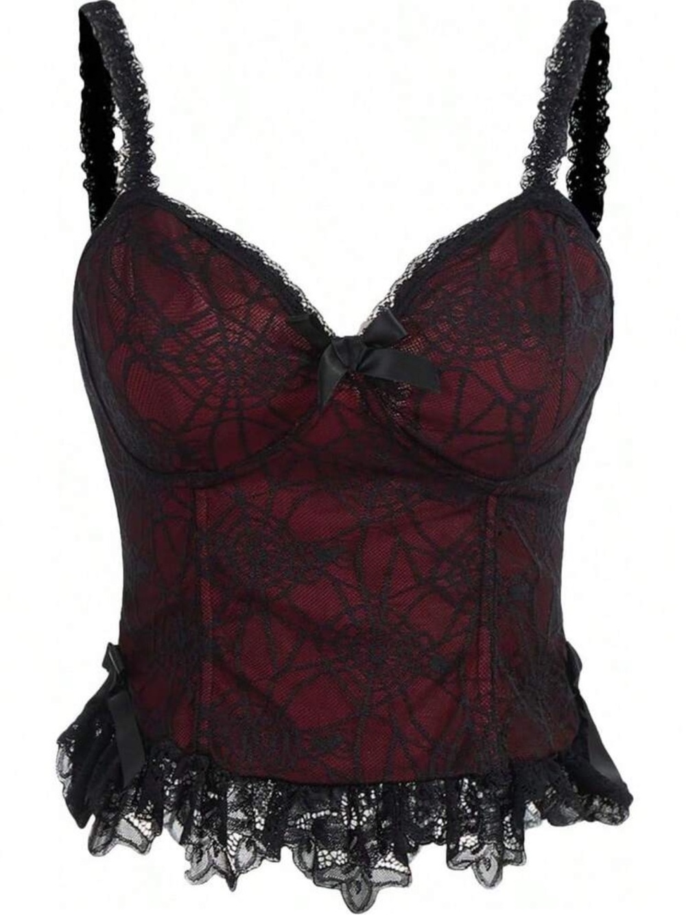 Goth Red Black Lace Bow Sexy Cami Top Size XS